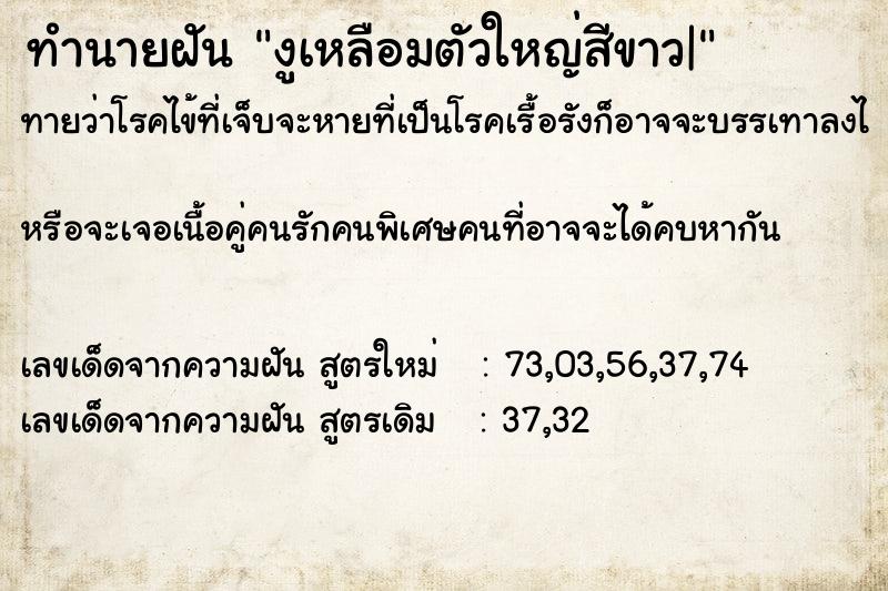 ทำนายฝันทำนายฝันงูเหลือมตัวใหญ่สีขาว|